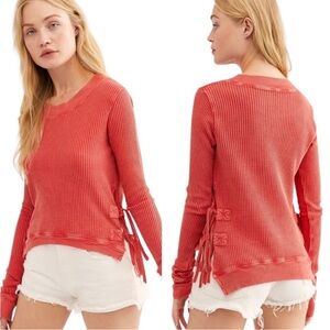 Free People Coral Side-Tie Sweatshirt